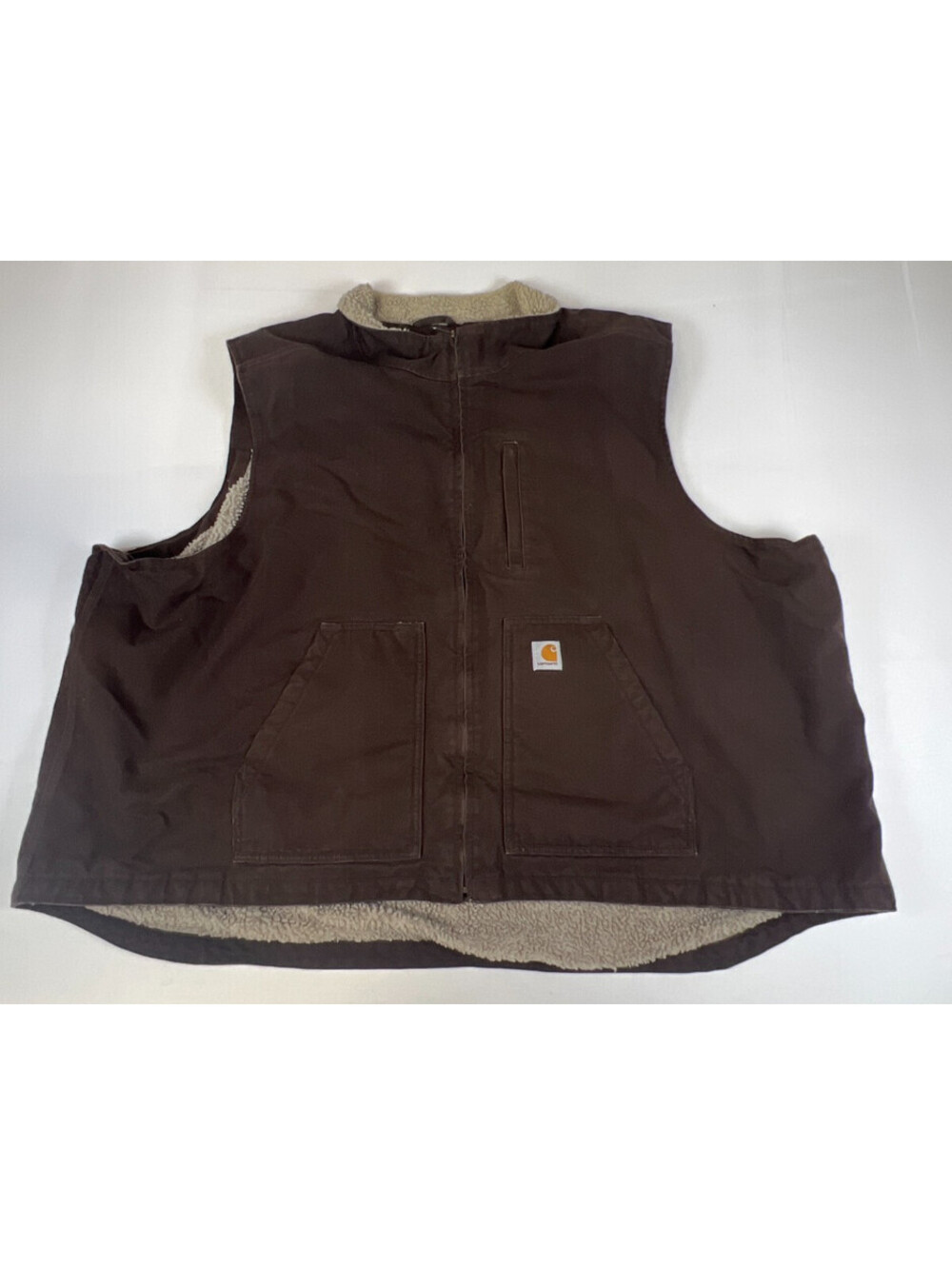 Carhartt Men's 5XL Regular Dark Brown Sherpa Lined Canvas Work Vest Utility